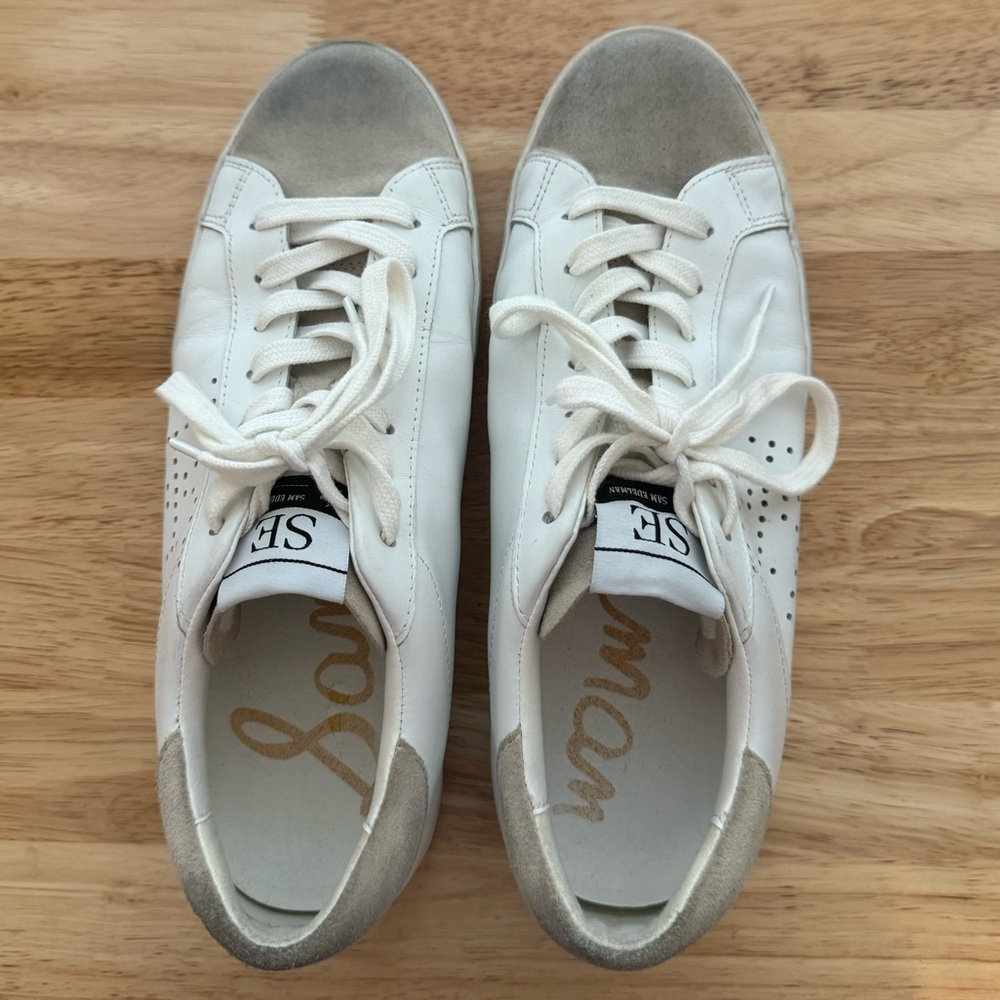 Sam Edelman Women’s Aubrie White Leather Distressed Sneaker. Size 8.5